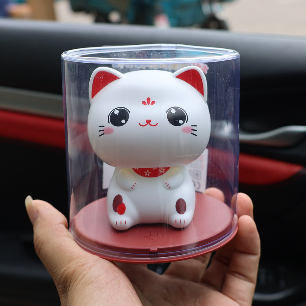 [ ที่โดดเด่น ] เครื่องประดับรถยนต์แมวนําโชค - แมวหัวพยักหน้าน่ารัก - งานฝีมือสัตว์การ์ตูน - พลังงานแสงอาทิตย์, พลาสติก, ฐานกาว - ตกแต่งคอนโซลกลางรถ - รูปที่ 6