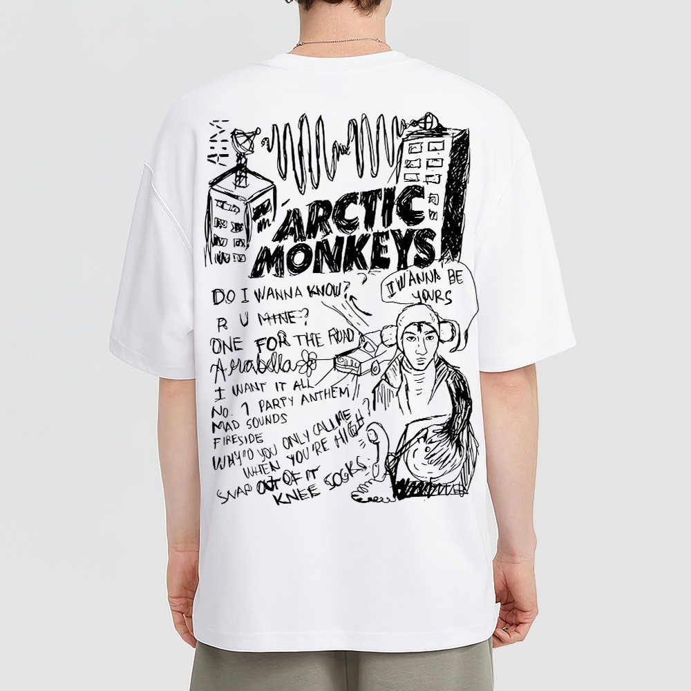 Kaos ARCTIC MONKEYS เสื้อยืด AM ALBUM SONG LIST DOODLE Graphic Tee Unisex Baju T เสื้อ Lelaki ผ้าฝ้าย 100%