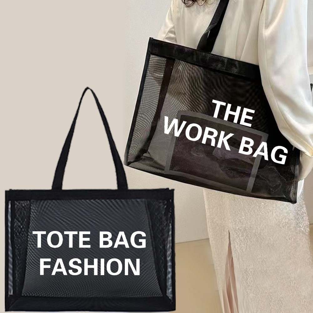 กระเป๋าโท้ท ผู้หญิง กระเป๋าสตางค์ กระเป๋าเก็บของ กระเป๋าถือ โปร่งใส Mesh Shopping Bag Text Letter Printing