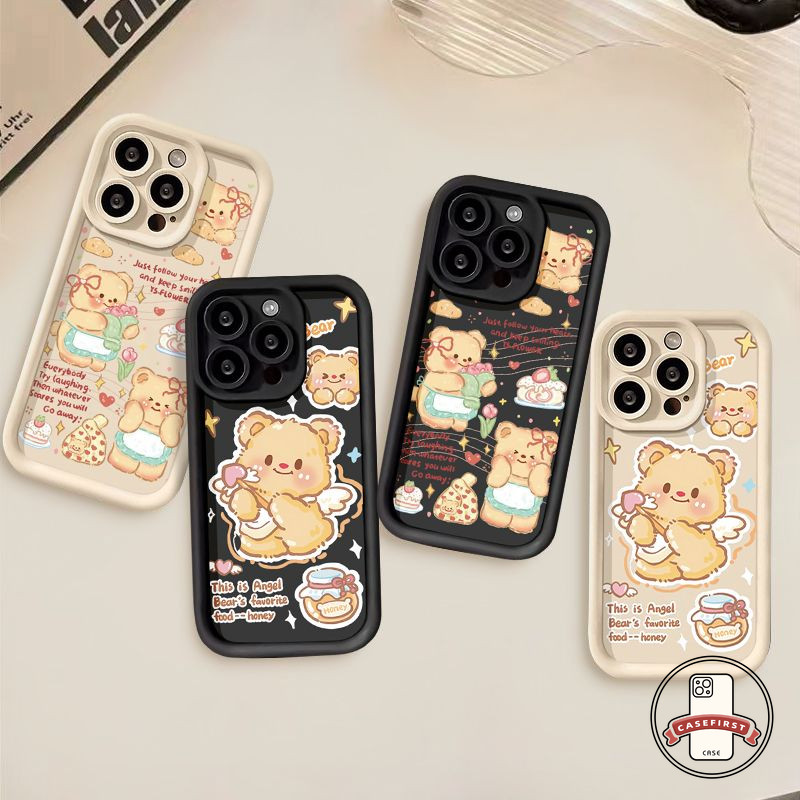 การ์ตูนน่ารักเนยขนมปังหมีกรณีภาษาอังกฤษสำหรับ Realme C53 C55 C35 C20 C67 C25 C21 C12 C11 5i 11 8i 7i 6i C51 C30 C15C25Y