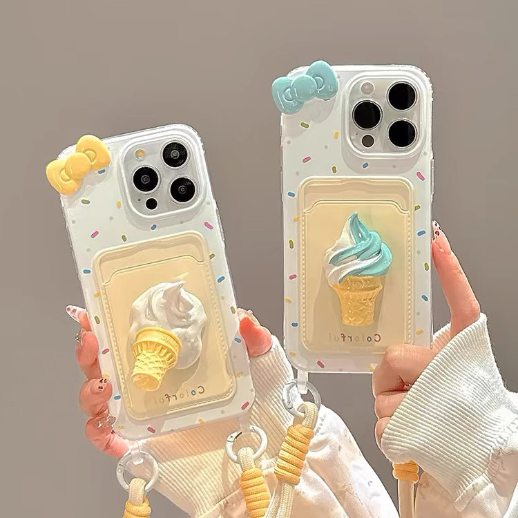 แพ็คการ์ดไอศกรีม 3D เหมาะสําหรับ Apple 16Promax 15Promax เคสโทรศัพท์ IPhone 14 รุ่นใหม่ 12 พร้อมเชือกแขวน 13Pro Niche 11 Soft 14Promax Creative 13/15 เคสป้องกัน