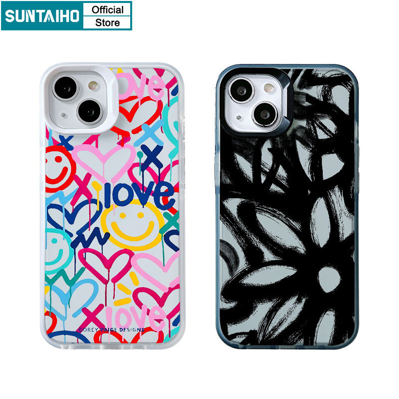 Suntaiho เคสไอโฟน ตลกปลอกดอกไม้ Graffiti รูปแบบ Clear Frosted สําหรับ Iphone 15 14 12 13 11 Pro Max IP 7 8 Plus Iphon X Xs XR Xs Max TPU ซิลิโคนนุ่มพรีเมี่ยมกันกระแทกปกหลัง