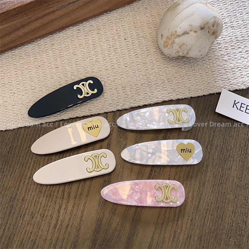 Miu เวอร์ชั่นเกาหลี Golden Love Pink Acetate duckbill คลิปหวานทุกการแข่งขันกิ๊บติดผมหน้าม้าด้านข้าง