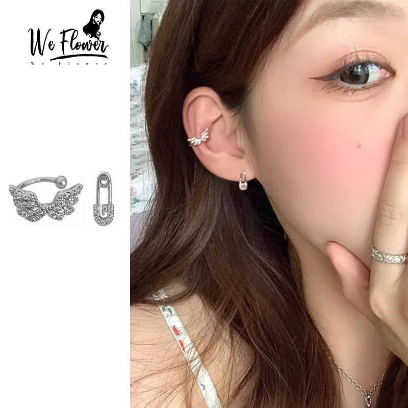 We Flower Delicated S925 Silver Crystal Pin Wings Clip ต่างหูสําหรับผู้หญิงสาว Hypoallergenic Ear เครื่องประดับอุปกรณ์เสริม