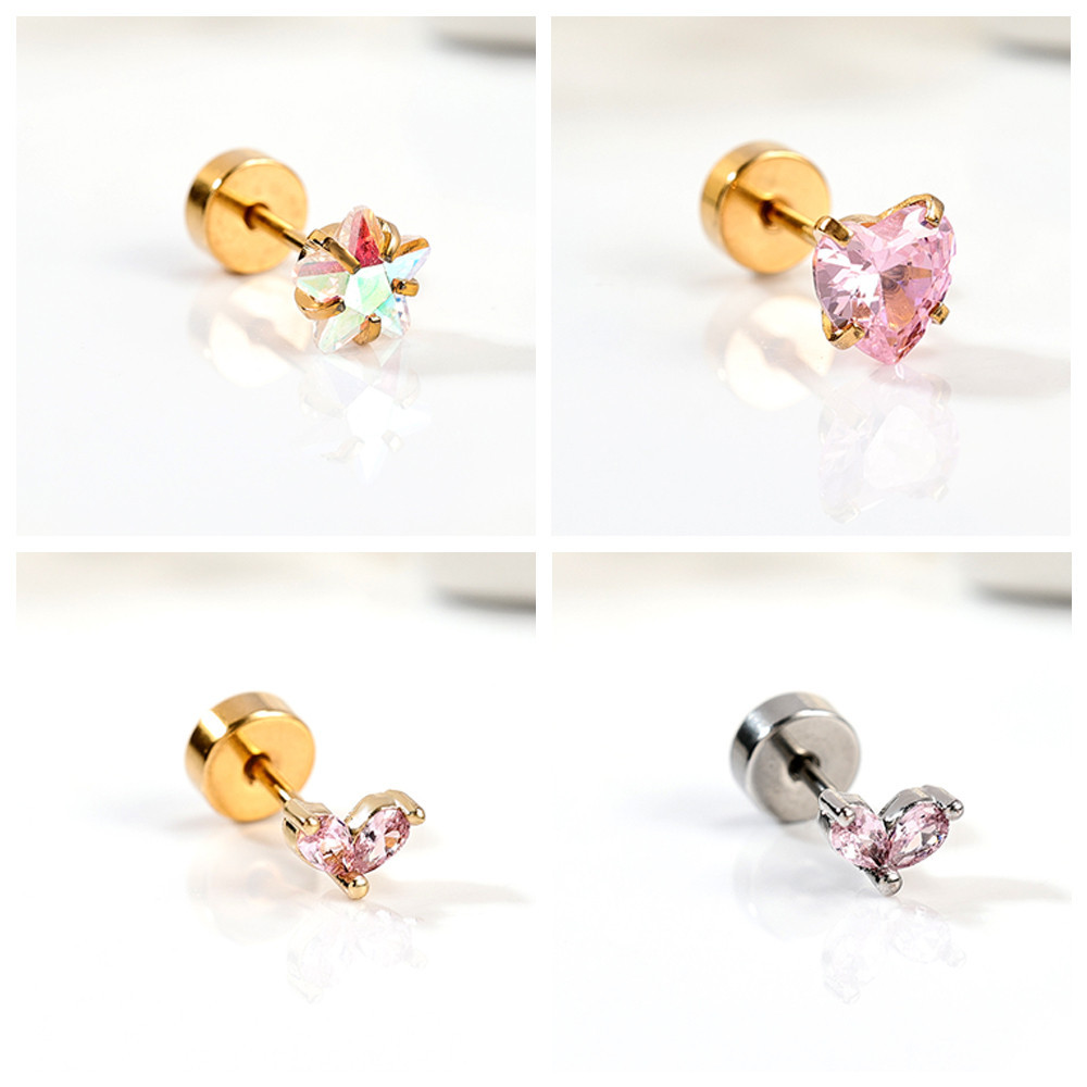 1 Pc Stianless Steel Ear Stud 20G เจาะหูหัวใจคริสตัลสตั๊ดต่างหูด้ายภายในต่างหู ราคา ถูกที่สุด ดีลบีเคเค แกลเลอรีภาพที่ 2