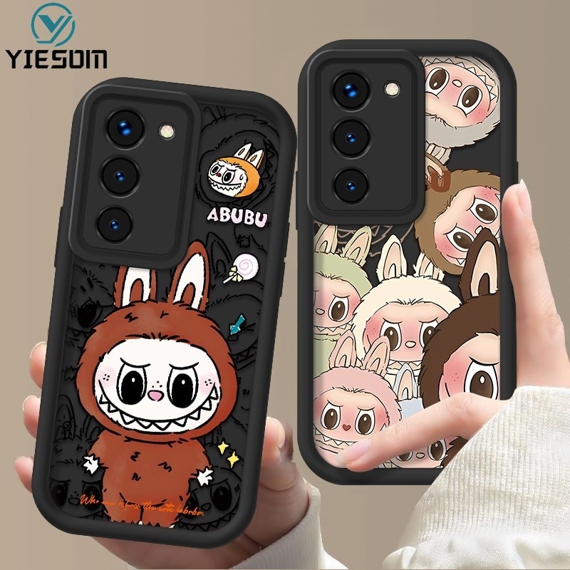 ใหม่การ์ตูนน่ารัก Labubu เคสโทรศัพท์สําหรับ Vivo Y100 5G Matte สีดําซิลิโคนนุ่ม TPU Cover