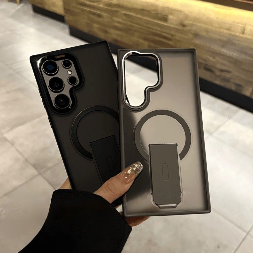 SAMSUNG หรูหราแม่เหล็กซ่อนยืนเคสโทรศัพท์สําหรับsamsung Galaxy S24Plus S24 Ultra S23Uไร้สายชาร์จปลอกAnti-Drop Antiลายนิ้วมือกันกระแทกMatte Hard PC Cover