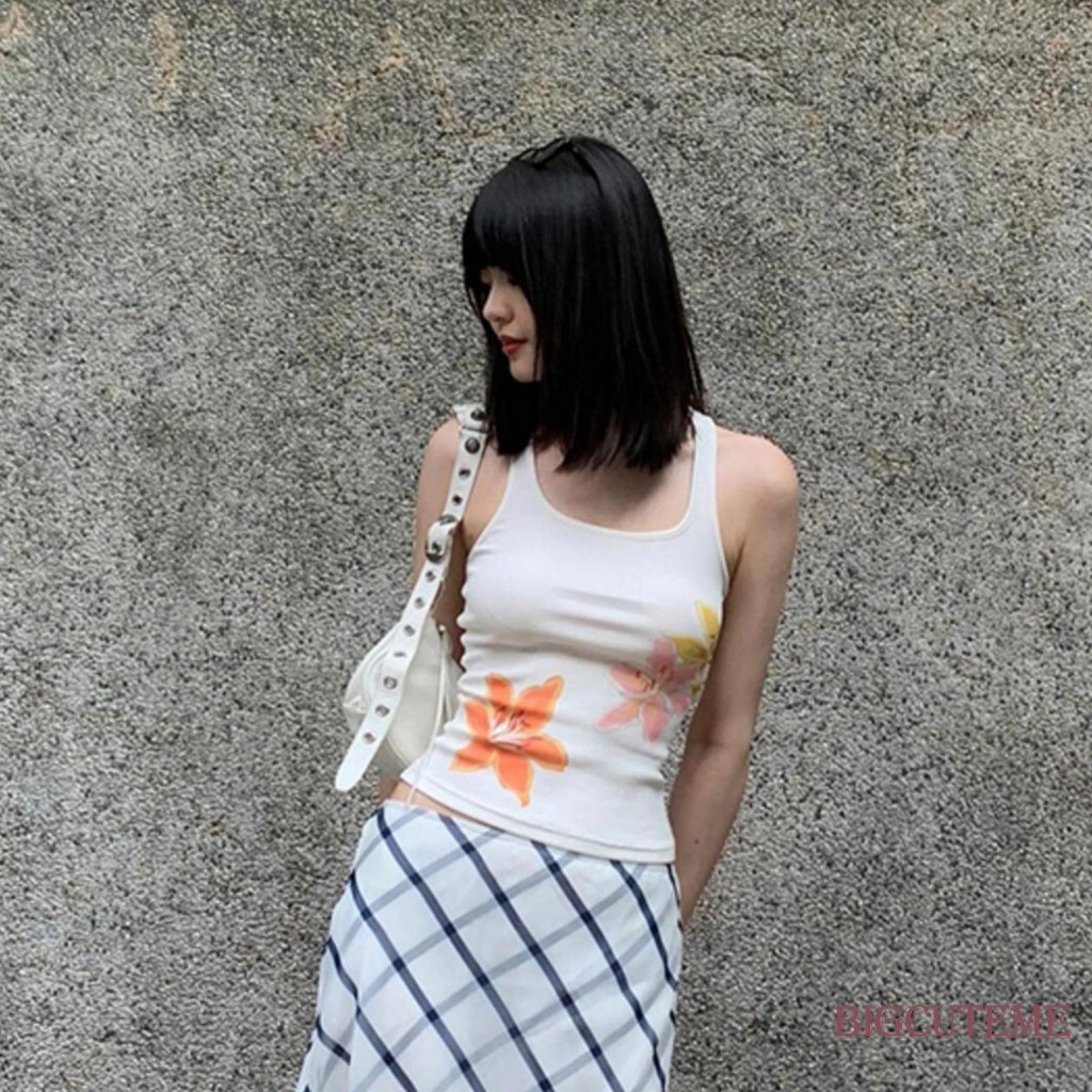 []-เสื้อกล้ามแขนกุดคอยูแขนกุดลายดอกไม้แบบบางสําหรับฤดูร้อน