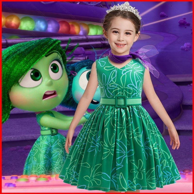 Ys Inside Out 2 Disgust ชุดเจ้าหญิงชิ้นเดียวสําหรับเด็กผู้หญิงบทบาทเล่นคอสเพลย์ผ้าฮาโลวีนเครื่องแต่ง