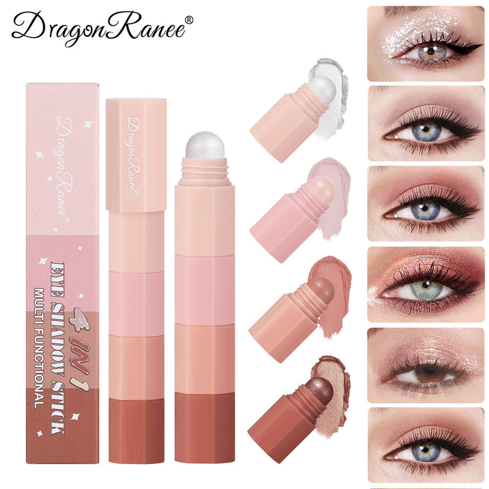 ปากกาอายแชโดว์ขี้เกียจกันน้ำแต่งหน้าเปลือยตามันวาวสูง ปากกาไหมไหม ชุดอายแชโดว์แบบแท่งสี่ส่วนสีมุก