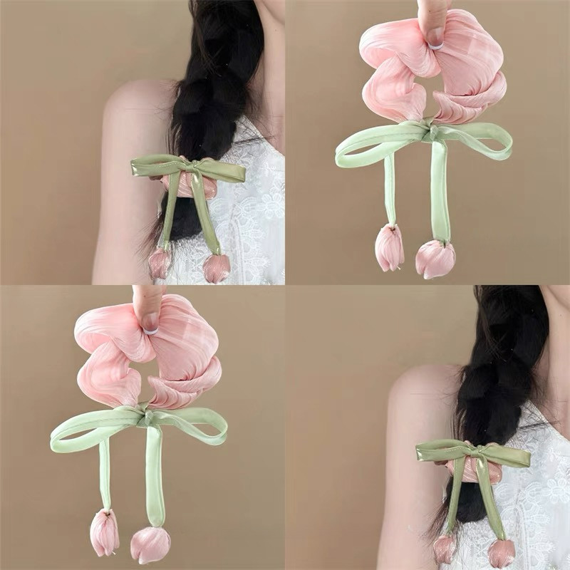 3สีโรแมนติกดอกทิวลิปเชือกผมยืดหยุ่นผูกผมยางหางม้า หมวก