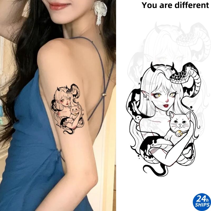 งูสาวรูปแบบสักสาวเซ็กซี่แขนสักสติกเกอร์รอยสักกันน้ําติดทนนาน 7 วันสติกเกอร์ผิวรอยสักปลอมชั่วคราว