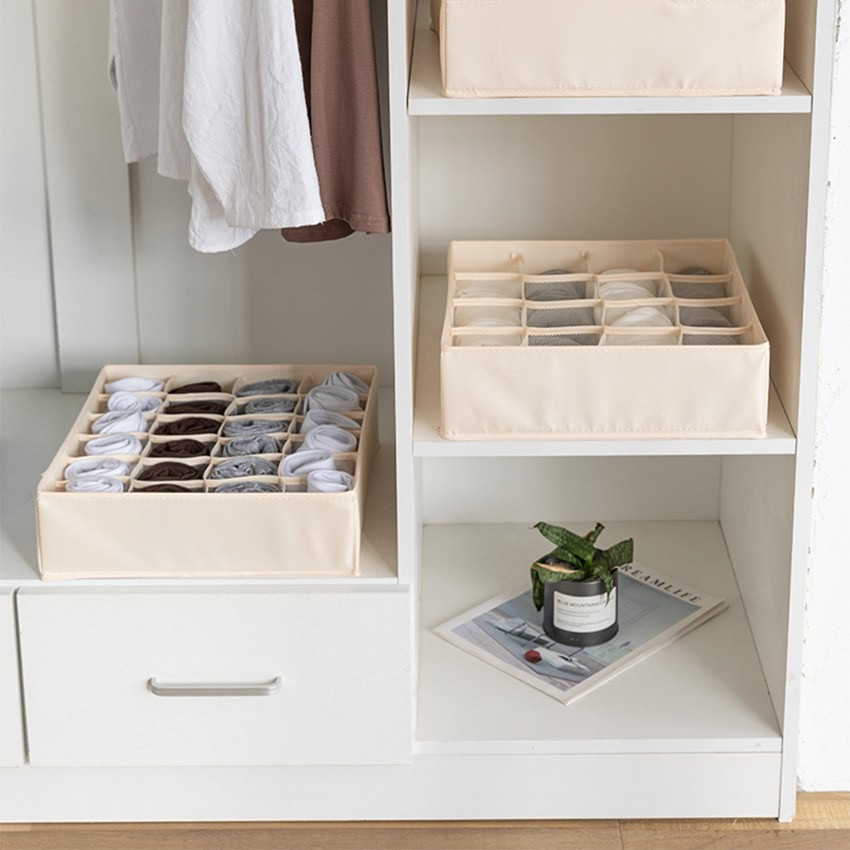 LOVE_ll 🌻กล่องเก็บชุดชั้นใน กางเกงใน กล่องใส่ถุงเท้า มีช่องแบ่ง พับเก็บได้ ขนาด 7/16/24 ช่อง หลากสี - รูปที่ 5