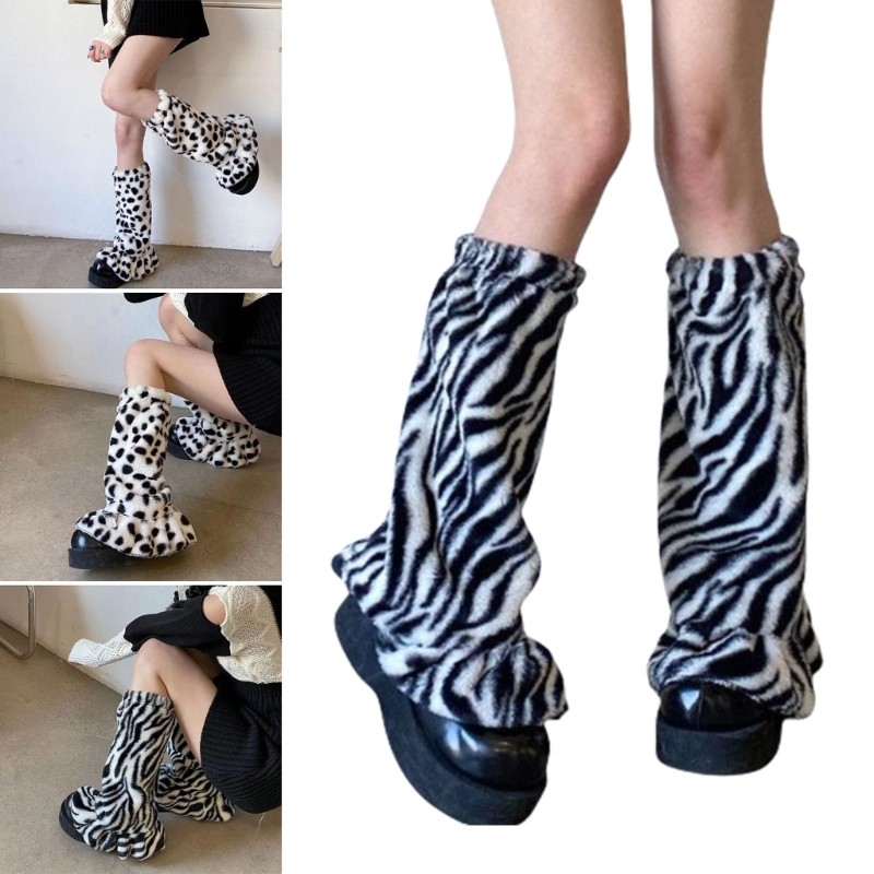 WIT Vintage Furry Plush ขาอุ่นงานปาร์ตี้ Fuzzy ลายจุด Flared Boot Covers