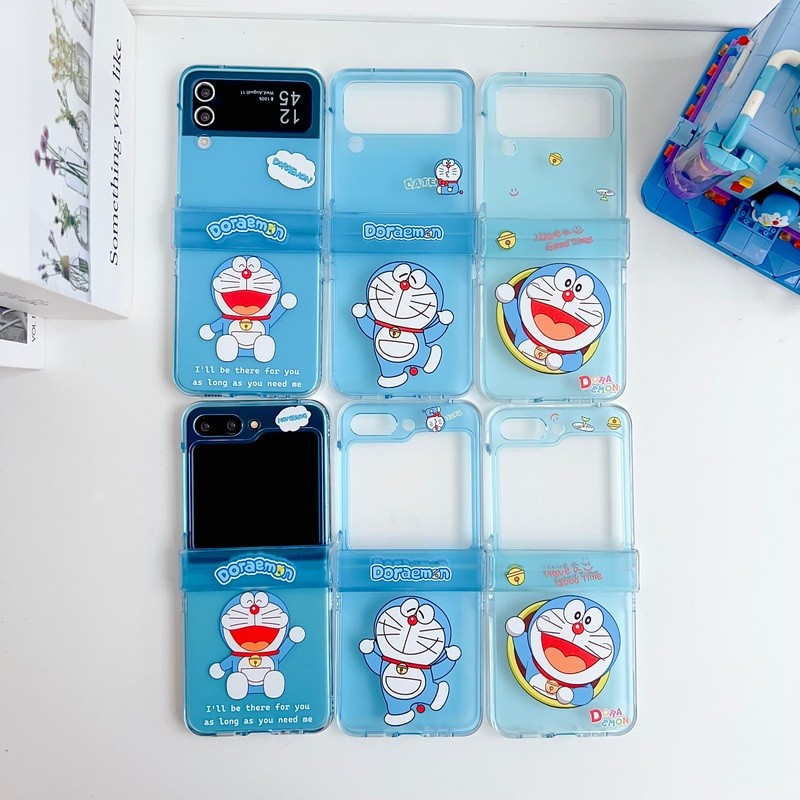 สําหรับ Samsung Z Flip6 Flip5 Flip4 Flip3 กรณีน่ารักสีฟ้า Doraemon สร้อยข้อมือ 3IN1 บานพับสําหรับ Samsung Galaxy Z Flip 6 5 4 3 5G ฝาครอบโทรศัพท์ปลอก