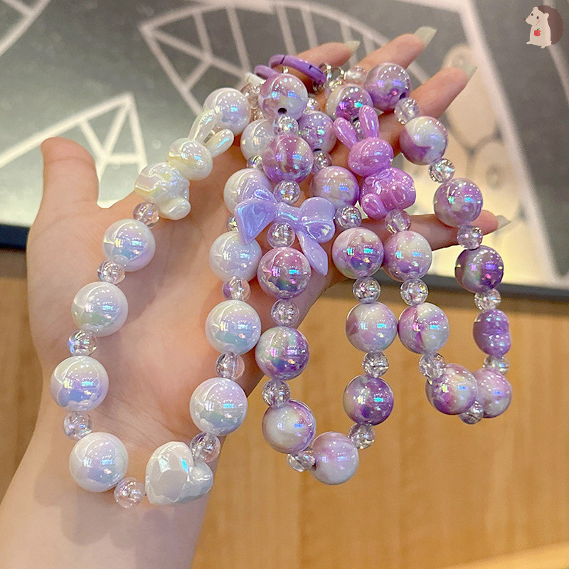 [IN] โบว์กระต่ายลูกปัดโทรศัพท์มือถือโซ่จี้พวงกุญแจรถอุปกรณ์เสริม TH