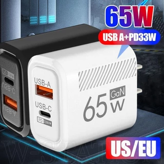 IONEVA อะแดปเตอร์ชาร์จโทรศัพท์, PD Type C EU/US 65W GaN ปลั๊กชาร์จ, อุปกรณ์เสริม USB A + C Fast Charging USB C Charger สําหรับ //