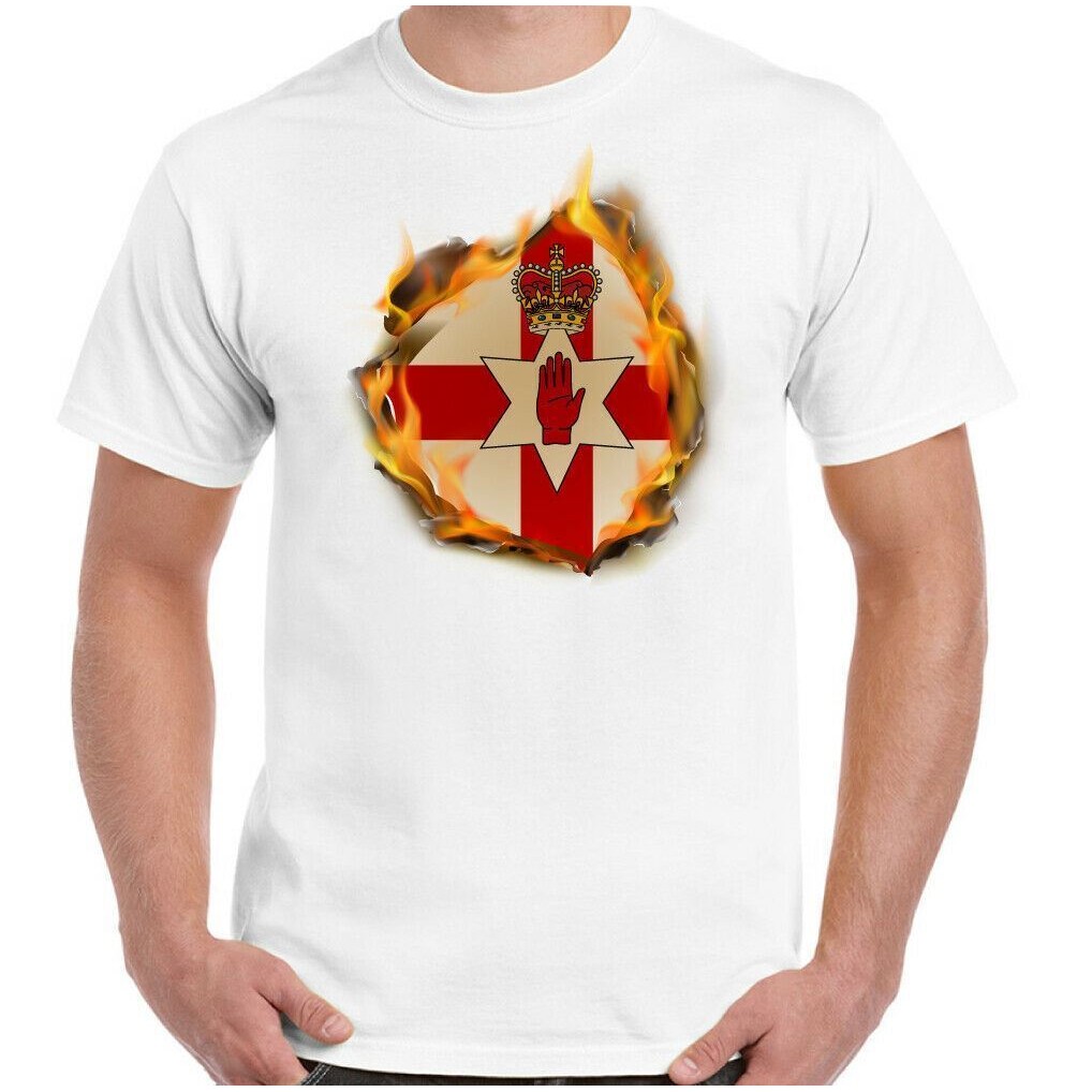 เสื้อยืดไอร์แลนด์ภาคเหนือ ธงเปลวไฟ N.Irish Ulster แบนเนอร์ St Patricks Day