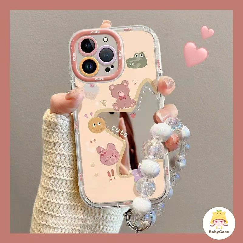 จระเข้กระต่ายตัวน้อยที่น่ารัก กระจกแต่งหน้า เคส IPhone 11 15 13 14 12 Pro Max 7Plus XS XR X Max 8 7 15 Plus SE 2020