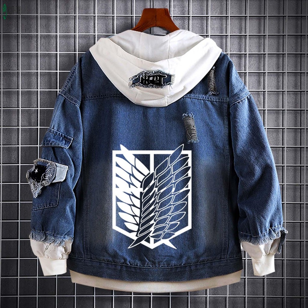 Attack On Titan Denim Sweatshirt Oversize เสื้อฮู้ดแขนยาว