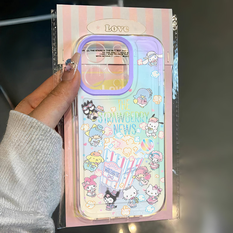 SANRIO สนุกpopcorn Sanrioการ์ตูนเคสโทรศัพท์สําหรับIPhone 15 13 11 14 12 Pro MAX 7/8 Plus Se2020 X/XS MAX XRคุณภาพสูงAnti Dropหลุมขนาดเล็กเคสโทรศัพท์แฟชั่น