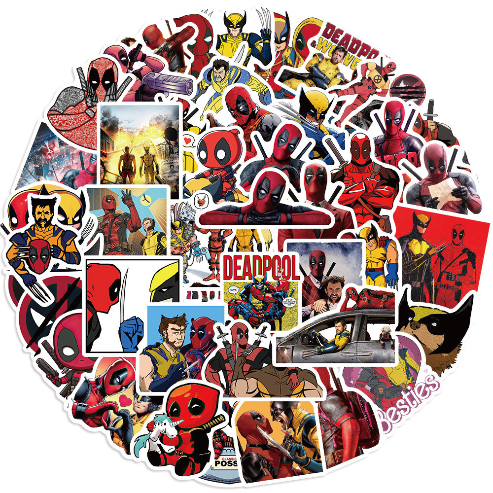 50pcs ภาพยนตร์ Deadpool & Wolverine Graffiti สติกเกอร์สําหรับจักรยานบัญชีมือกล่องดินสอ Decals LanLanStickersWorld