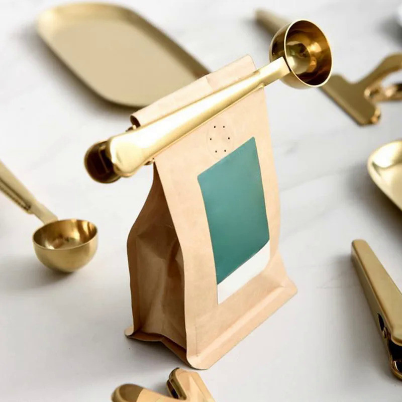 2 in 1 Creative Coffee Spoon 5ml Stainless Steel Multifunctional Coffee Scoop with Sealing Clip Kitc