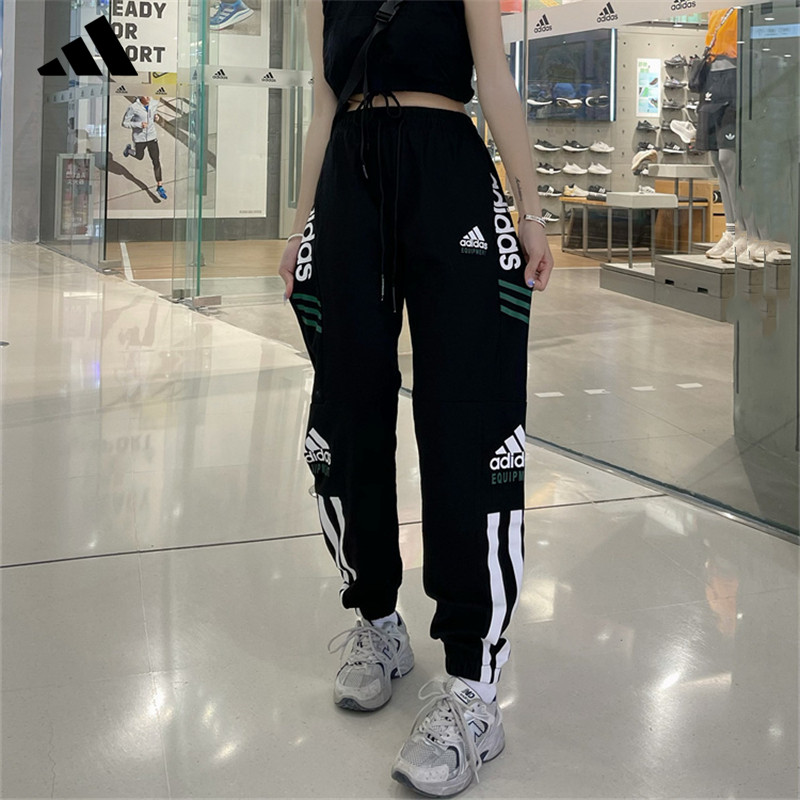โลโก้ปัก Adidas 100% Original Cotton Joggers กางเกงคาร์โก้ขากว้าง