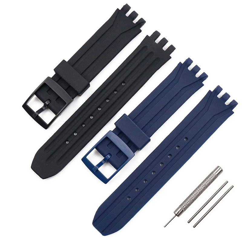 SWATCH 18มิลลิเมตร19มิลลิเมตรซิลิโคนสายนาฬิกาสําหรับ ตัวอย่างเช่น400 ซุยค400ยางนาฬิกาสีดํากันน้ําสายนาฬิกาข้อมือเปลี่ยนสร้อยข้อมือสายรัดข้อมือผู้หญิงผู้ชายเข็มขัดข้อ