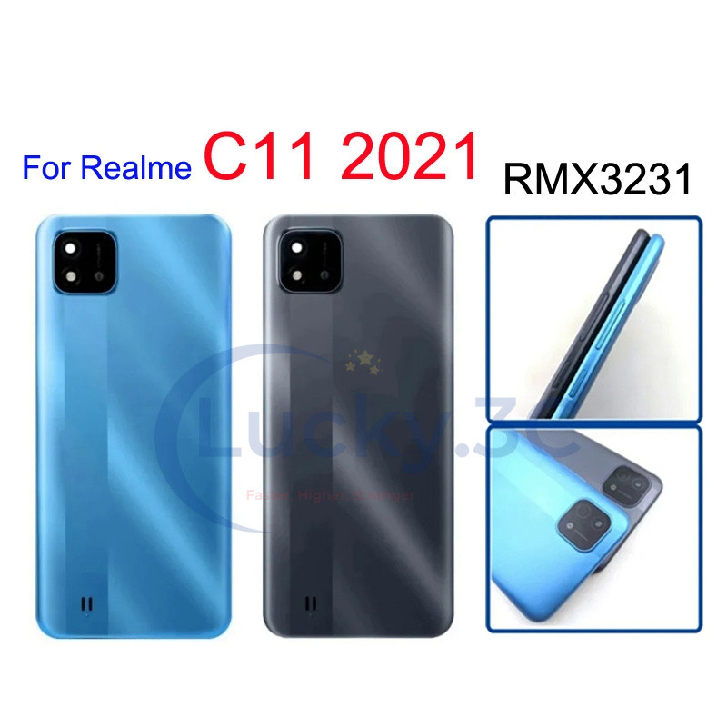 สําหรับRealme C11 2021 ฝาหลังประตูพร้อมเลนส์กล้องและปุ่ม
