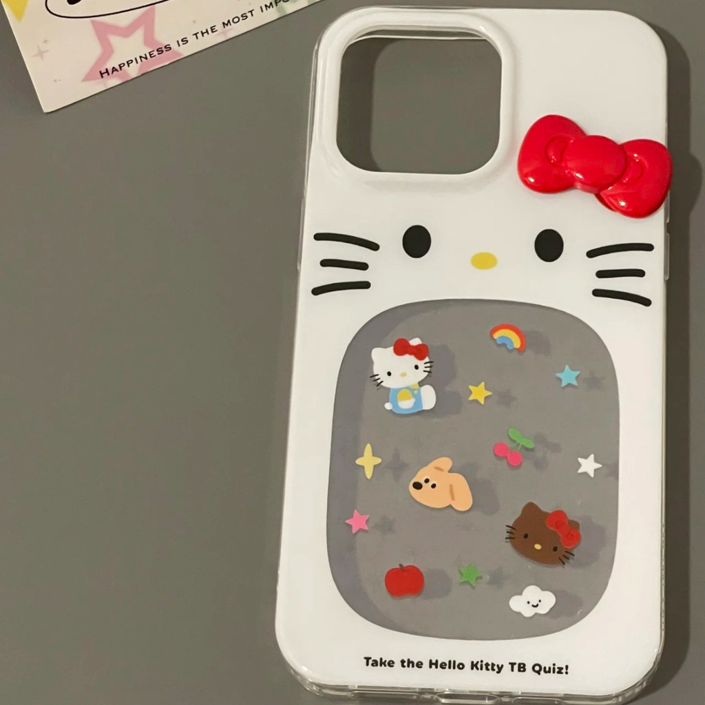 การ์ตูนตลกปากใหญ่ Hello Kitty Stereoscopic Bow IPhone สําหรับ 7/8 Plus 14/13promax 12/11 โปร่งใส Big Hole Drop ทน IPhone15 นุ่ม XR/xs ทาสี