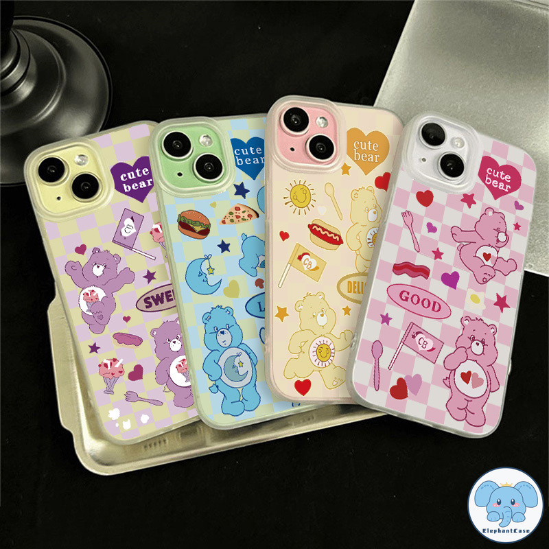 สีรักดูแลหัวใจหมีตัวเรือนลายสก๊อต ที่เข้ากันได้กับ เคสไอโฟน 11 17 air 13 7Plus 15 XR 12 14 Pro Max 8Plus X XS MAX SE ราคาถูก Shopee Lazada