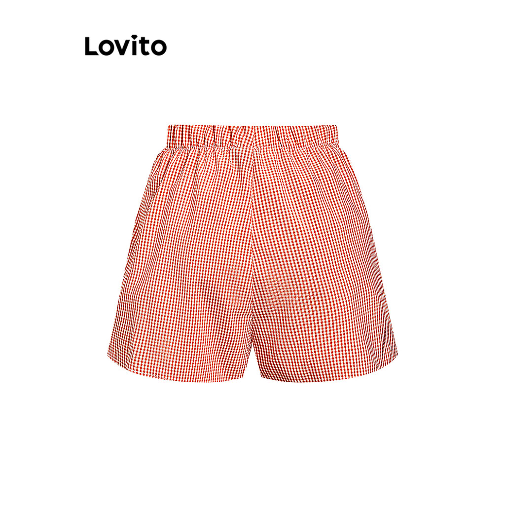 (Trendy) Lovito โบโฮ กางเกงขาสั้นฤดูร้อน/ฤดูใบไม้ผลิพื้นฐานลายสก๊อตสําหรับผู้หญิง LBL15341 ราคา ถูกที่สุด ดีลบีเคเค แกลเลอรีภาพที่ 6