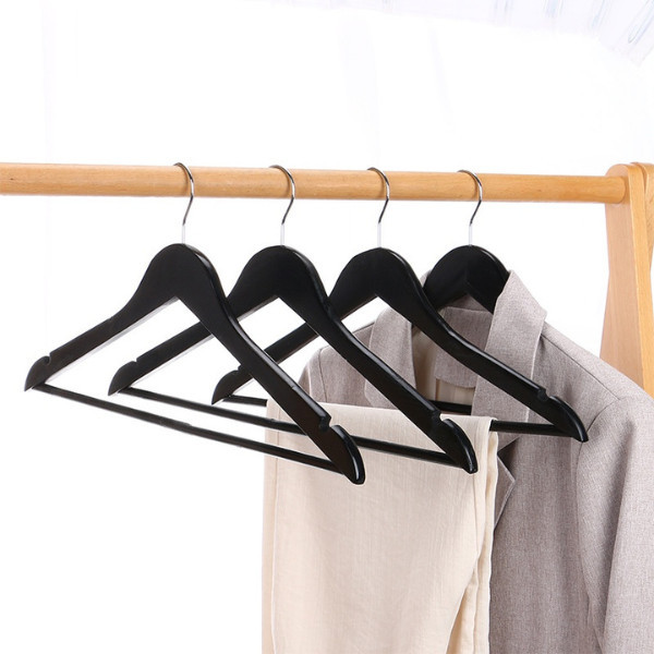 double.thaiไม้แขวนเสื้อ ไม้แท้ แบบมีก้าน (12ชิ้น) ไม้แขวนเสื้อ 44.5cm. แบบไม่เคลือบเงา