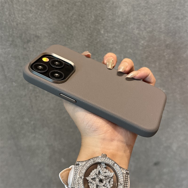 High End หนังธรรมดา 16Pro เคสโทรศัพท์เลนส์โลหะเหมาะสําหรับ IPhone 15 Pro Max หนัง 14 เคสป้องกัน Anti Drop