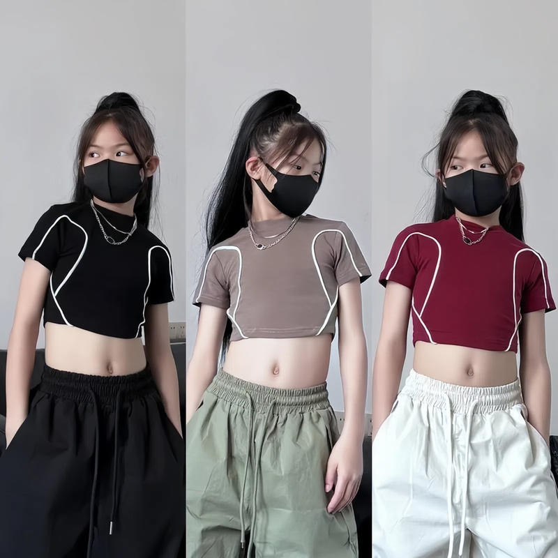 [KeDaYa] พร้อมส่ง เสื้อครอปเด็กสาว สไตล์อเมริกัน เสื้อยืด สไตล์เกาหลี ชุดฮิปฮอปเด็ก เสื้อผ้าฤดูร้อน ชุดเต้นแจ๊ส Y2K