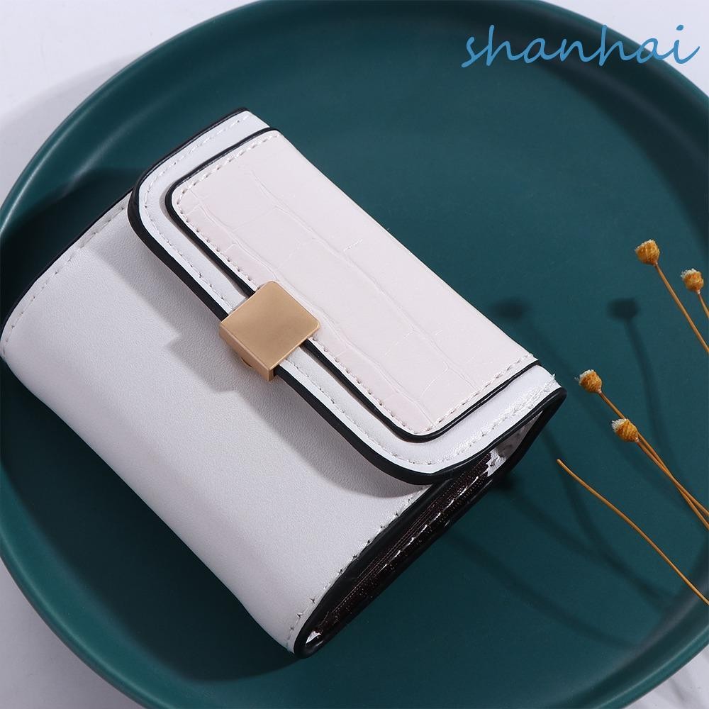 SHANHAI Hasp กระเป๋าใส่นามบัตร หนัง PU ขนาดเล็ก อเนกประสงค์ หรูหรา แฟชั่นสําหรับผู้ชาย และผู้หญิง