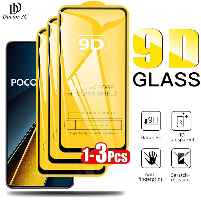 9D กระจกนิรภัยสําหรับ Xiaomi Poco X6 X5 X4 X3 NFC M6 Plus M5 M5s M4 M3 F6 F5 F4 GT F3 Pro 5G 4G 2024