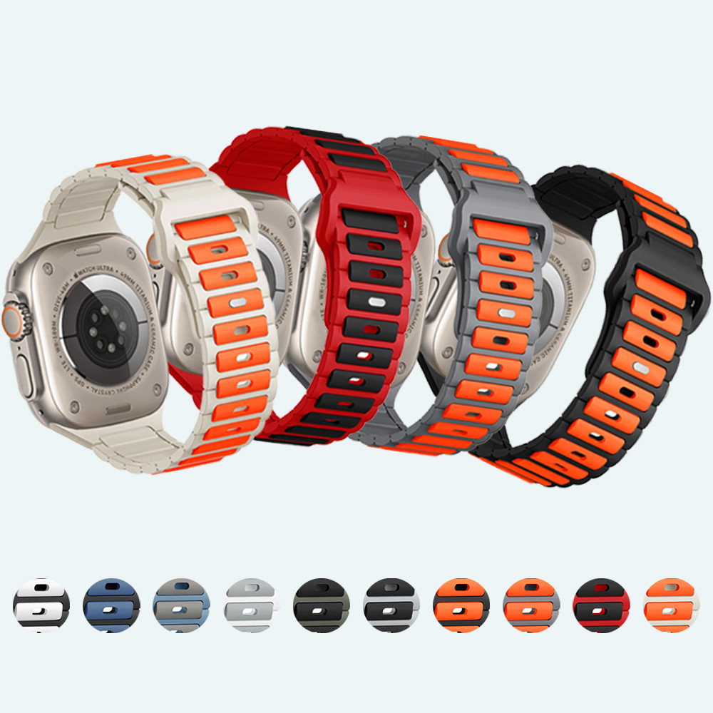 สายรัดซิลิโคนสําหรับ Apple Watch Ultra 2 49 45 44 42 มม.สร้อยข้อมือทูโทนนุ่มสําหรับ Apple Watch Series 9 8 7 6 5 SE 4 3 Band