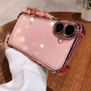 สี่มุมชุบสีหลักเคสใสสําหรับ ไอโฟน 16 15 14 โปรแม็กซ์ 13 12 11 บวกทนต่อแรงกระแทกพร้อมฝาครอบฟิล์มเลนส์