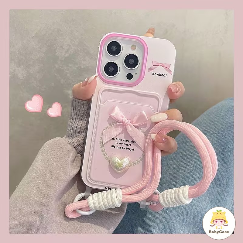 โรแมนติกหวานสีชมพูโบว์รักหัวใจนุ่มนวล เคสiPhone 11 15 12 13 14 Pro Max 7Plus XR X XS Max 7 8 14 15 Plus SE 2020
