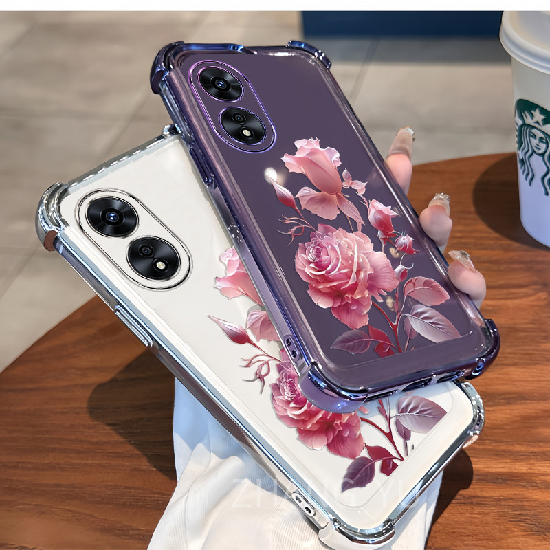 กันกระแทก Case OPPO A17 A60 A38 4G A18 เคสโทรศัพท์ TPU ล่าสุด Rose รูปแบบโปร่งใส Soft Case