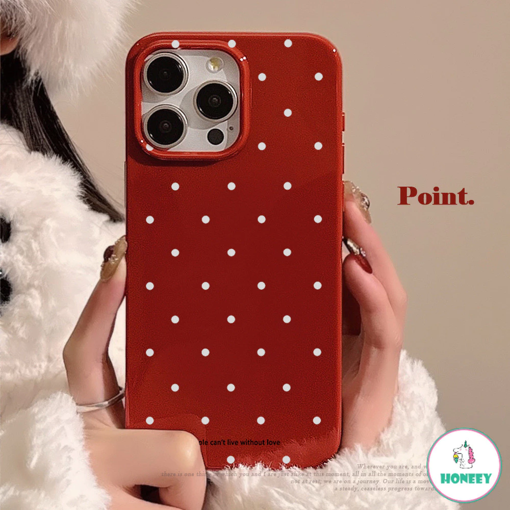 Retro สีขาว Polka Dot สีแดง Glossy เคสโทรศัพท์สําหรับ Iphone 15 14 Pro Max 11 12 13 Plus XR XS Max INS ปีใหม่ซิลิโคนกันกระแทกโทรศัพท์นุ่มปกหลัง
