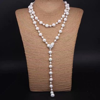 สร้อยคอยาวไข่มุกจําลองหลายชั้นสําหรับผู้หญิงอุปกรณ์เสริมใบไม…