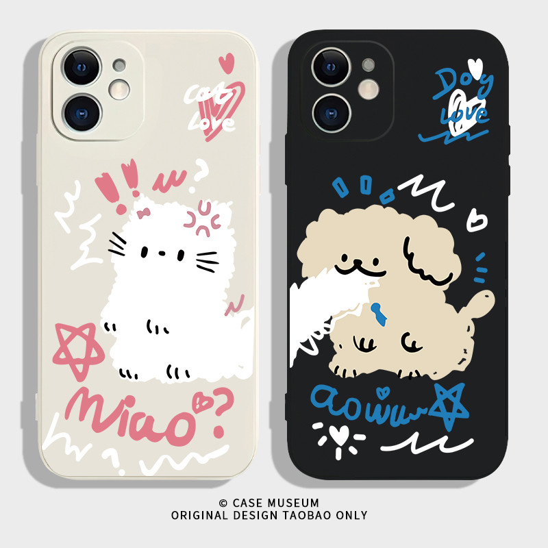 คู่สายลูกสุนัขเคสโทรศัพท์ IPhone IPhone 6 6S 11 7 8 15 X XR XS Plus 12 13 14 15 PRO mini MAX ป้องกันกรณีการ์ตูนแมว