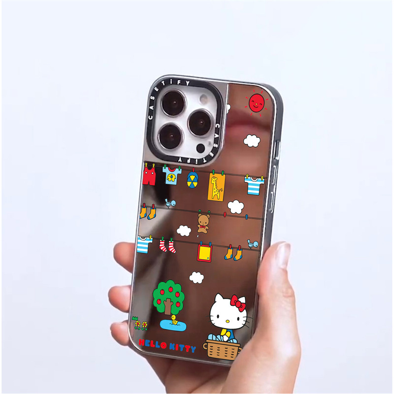 Casetify X HelloKitty แม่เหล็กดูด Black & Sliver Mirror IPhone Case IPhone 16 15 14 13 12 Pro Max Plus Hard Back Case Cover พร้อมกล่องแกะสลักโลโก้