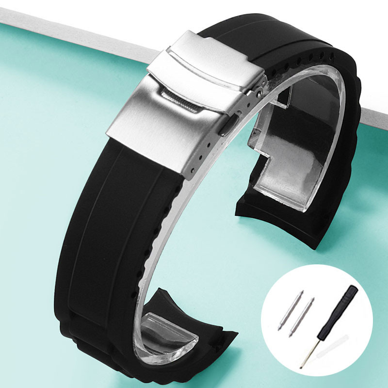 ปลายโค้งสายนาฬิกาซิลิโคน Universal ยางสําหรับนาฬิกา Seiko ดําน้ํา Diver สร้อยข้อมือ 16 มม.18 มม.20 มม.22 มม.24 มม.26 มม.กีฬาข้อมือเข็มขัดยางสายรัดข้อมือ