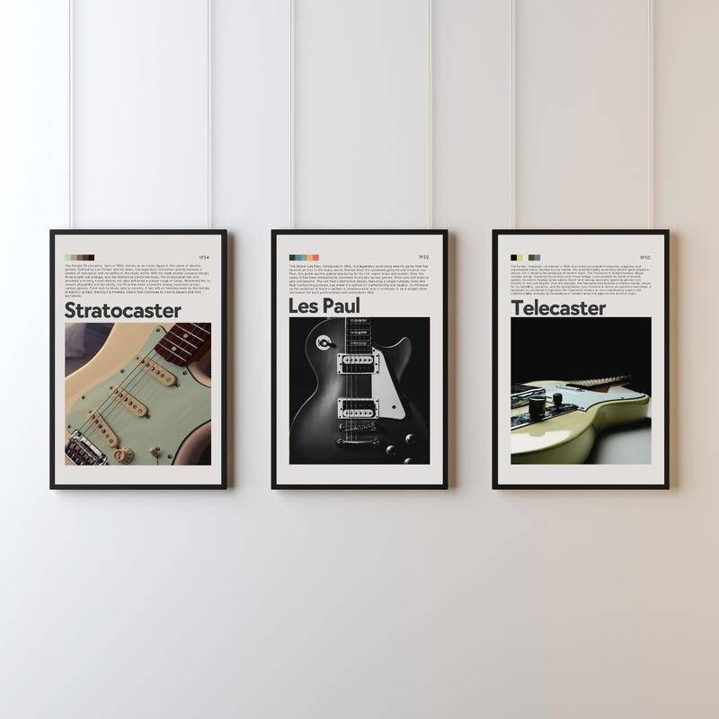 Retro Fender Stratocaster Telecaster และ Gibson Les Paul ชุดกีตาร์ไฟฟ้า Music Wall Art โปสเตอร์