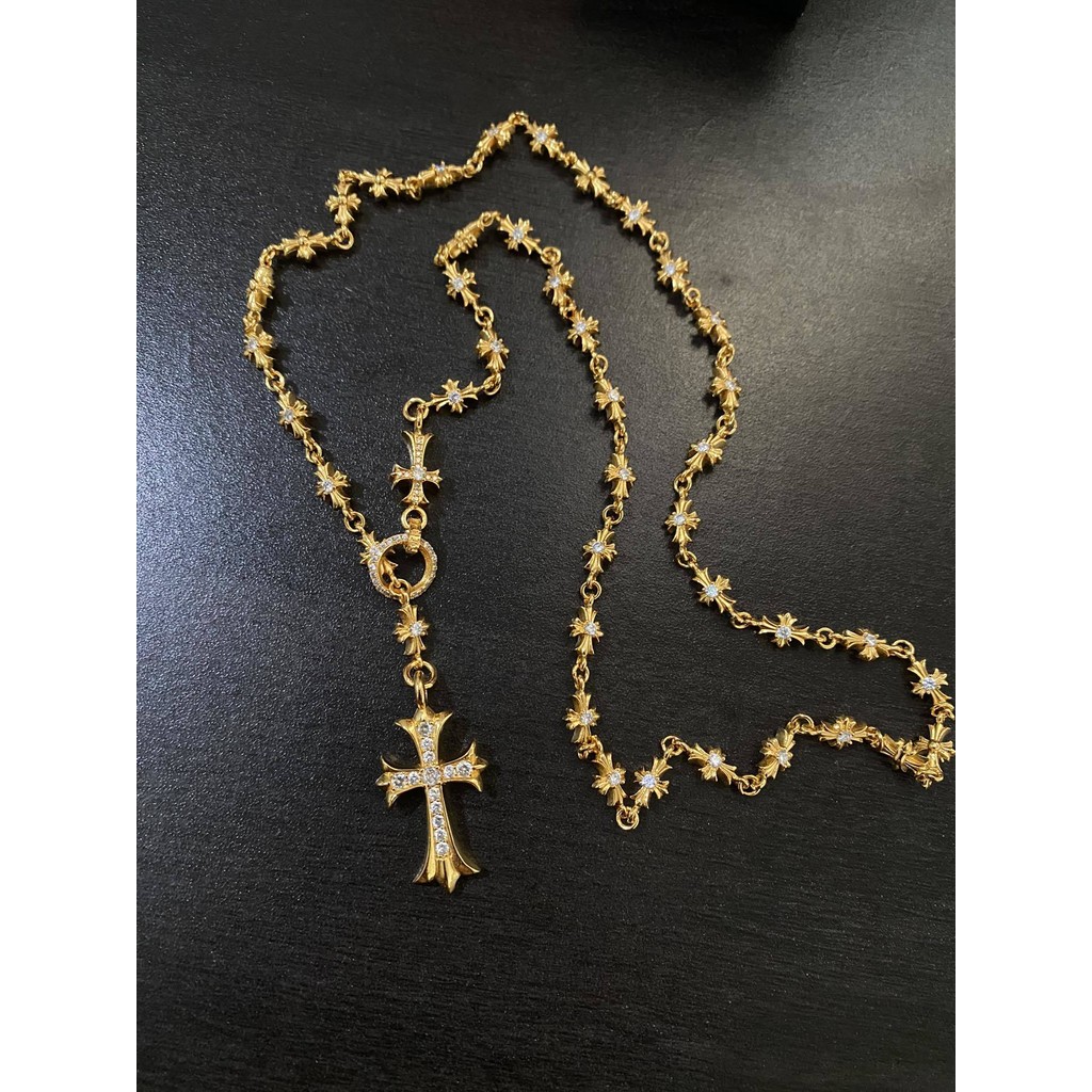 สร้อยคอ Chrome Hearts/22K Gold Diamond Cross สร้อยคอแบบพับเก็บได้