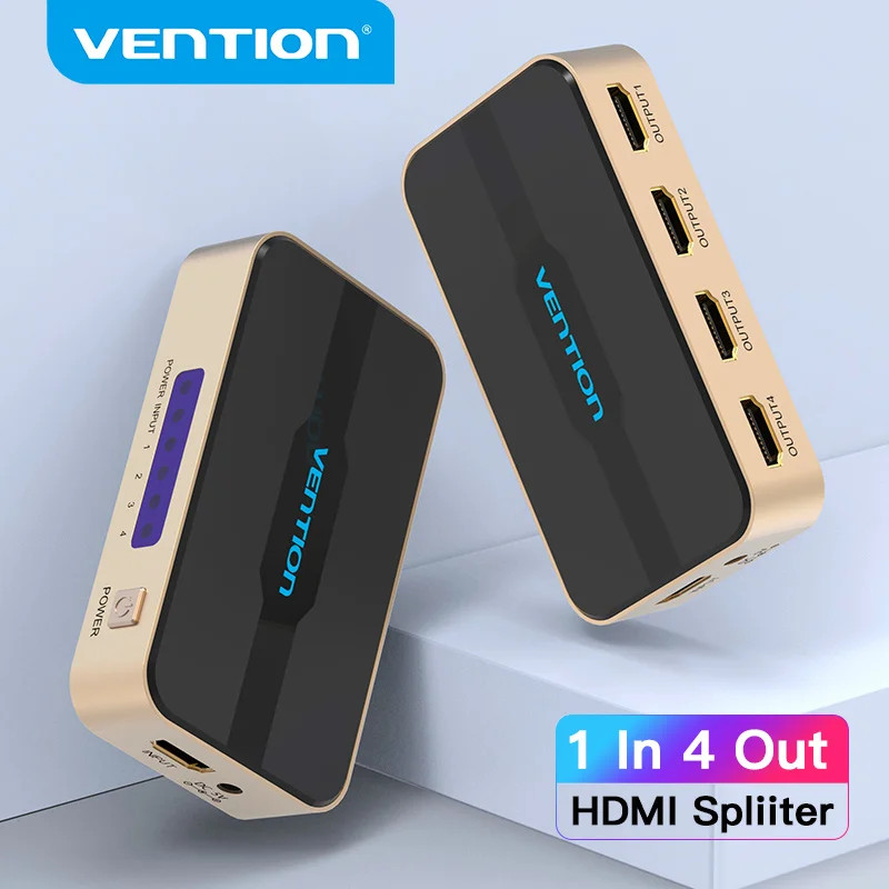 Vention HDMI Splitter 1 In 4 Out HD 4K/30Hz HDMI Switch HDMI 1.4 1x2 1x4 อะแดปเตอร์พร้อมแหล่งจ่ายไฟส
